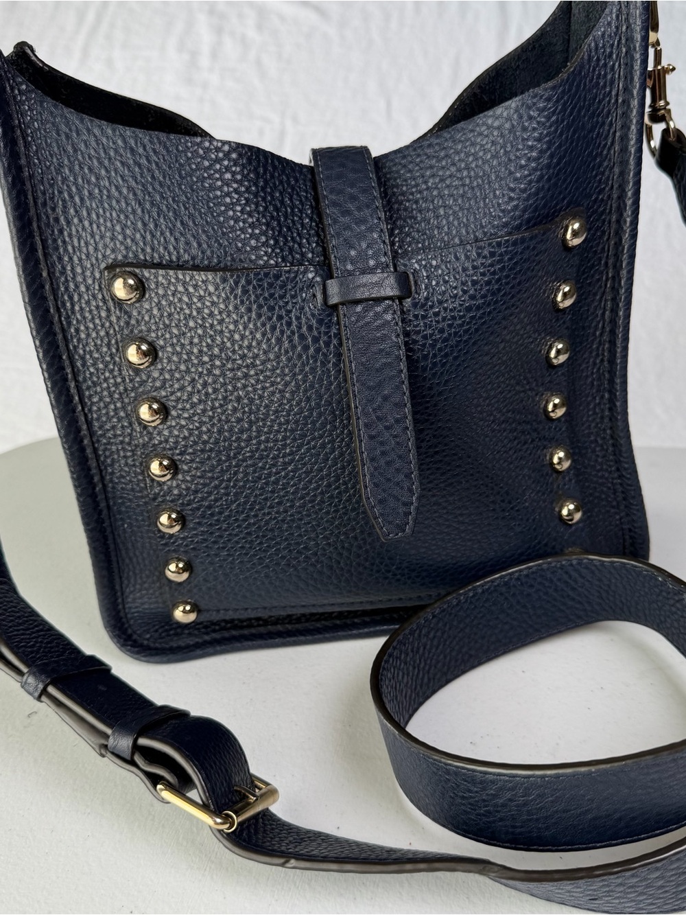 Rebecca Minkoff Navy Leather Studded Crossbody Feed Bag